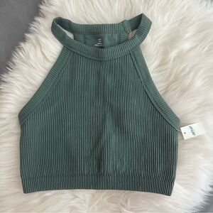 Ribbed Halter Neck Top - Green